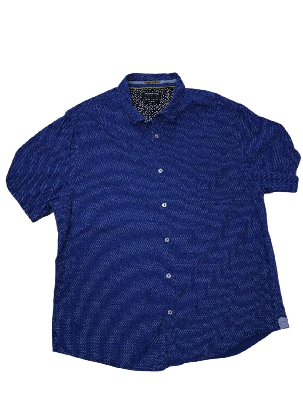 Denim & Flower. Men's Short Sleeve Button-Up Shirt in Royal Blue
